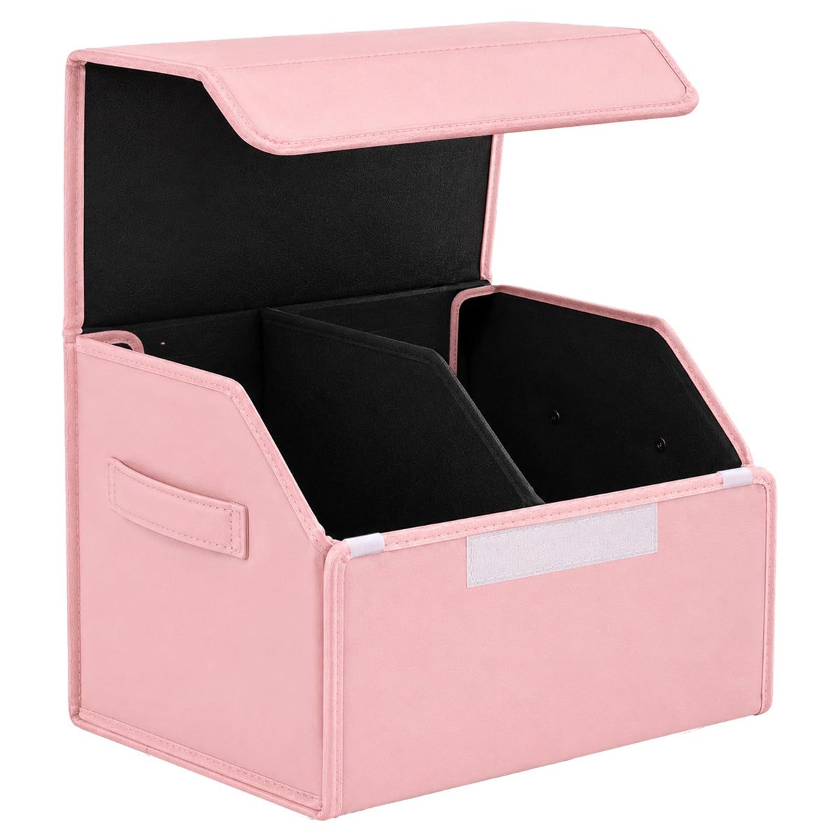 Leather Car Trunk Organizer with Lid,45L Foldable Storage Box for Universal Cars, SUVs, Sedans and MPVs, Removable Divider, Carry Handles, Black