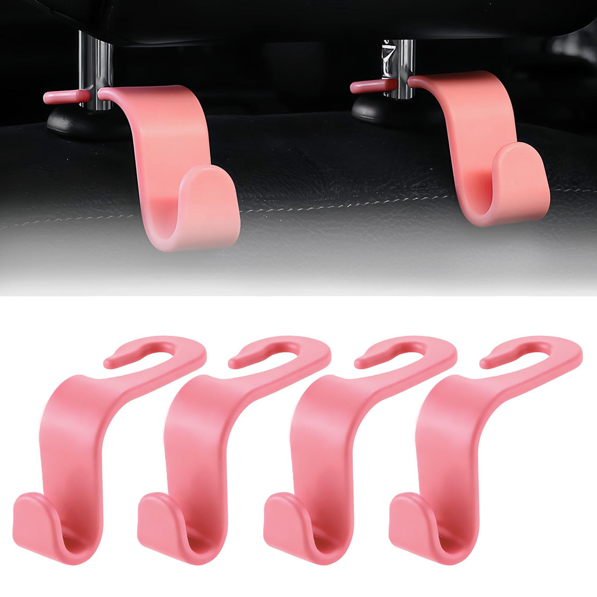 Purse Hook for Car, 4 PCS Car Purse Hook Headrest Hooks, 360° Rotatable Back Seat Storage Organizer, Universal Vehicle Seat Hanger for Purses, Handbags, Grocery Bags, Water Bottles, Black