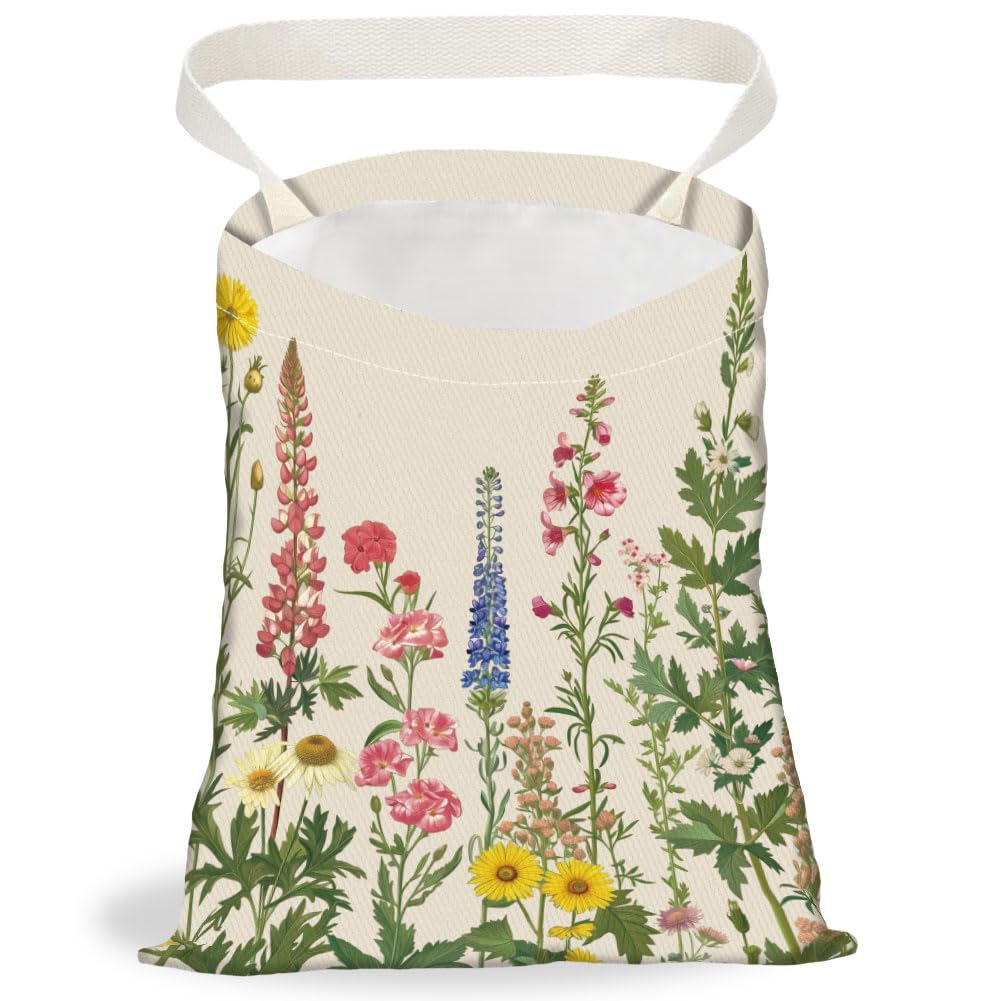 Retro Wildflower Butterfly Print Car Trash Bag Portable Waterproof Hanging Garbage Bag with Snap Buttons Back Seat Rubbish Storage Dustbin for Car Interior Accessories Kitchen Home Travel