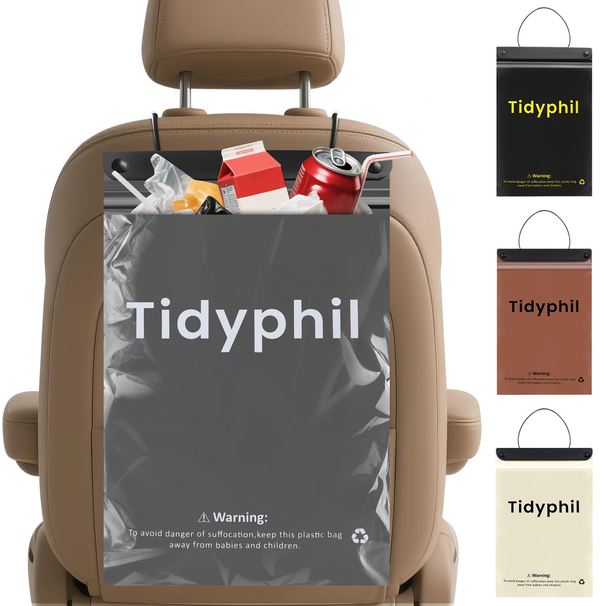 50 Bags Hanging Car Trash Bags Disposable, 2 Gallon Car Garbage Bags. Gray