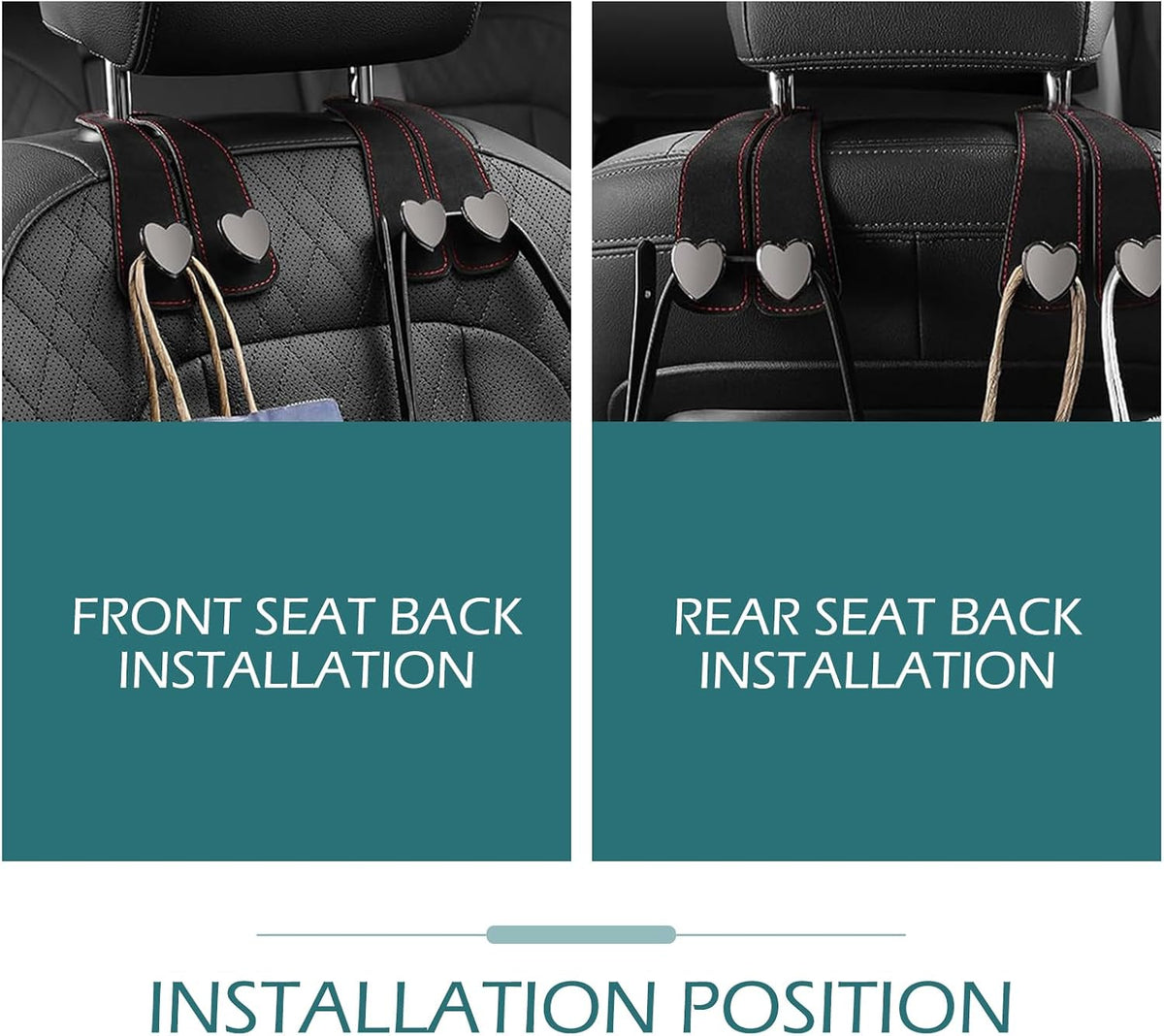 2 PCS Car Purse Hook, Cute Headrest Hooks, Seat Back Storage Holder, for Umbrellas Wallets Support, Multifunctiona Car Accessories (Black)