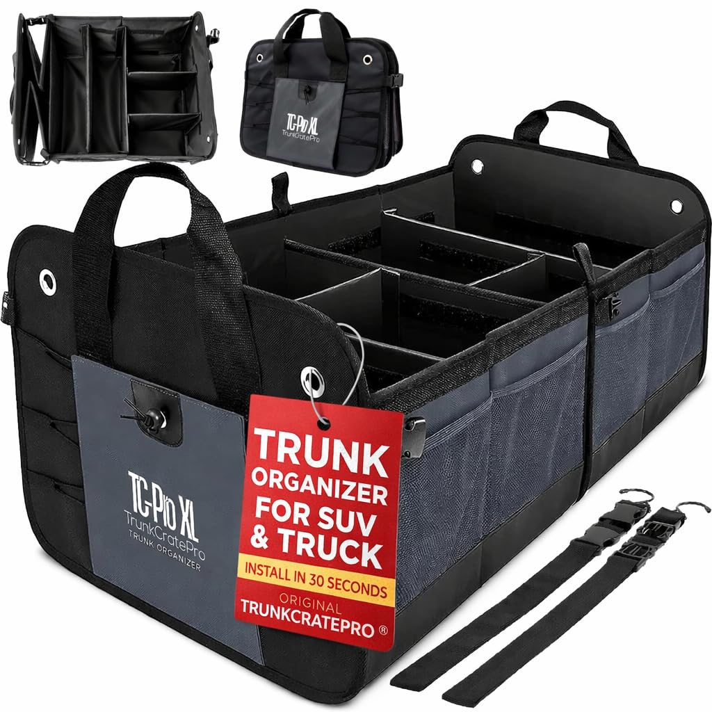 Car Trunk Organizer for SUV & Truck Cargo Storage, Large, Black