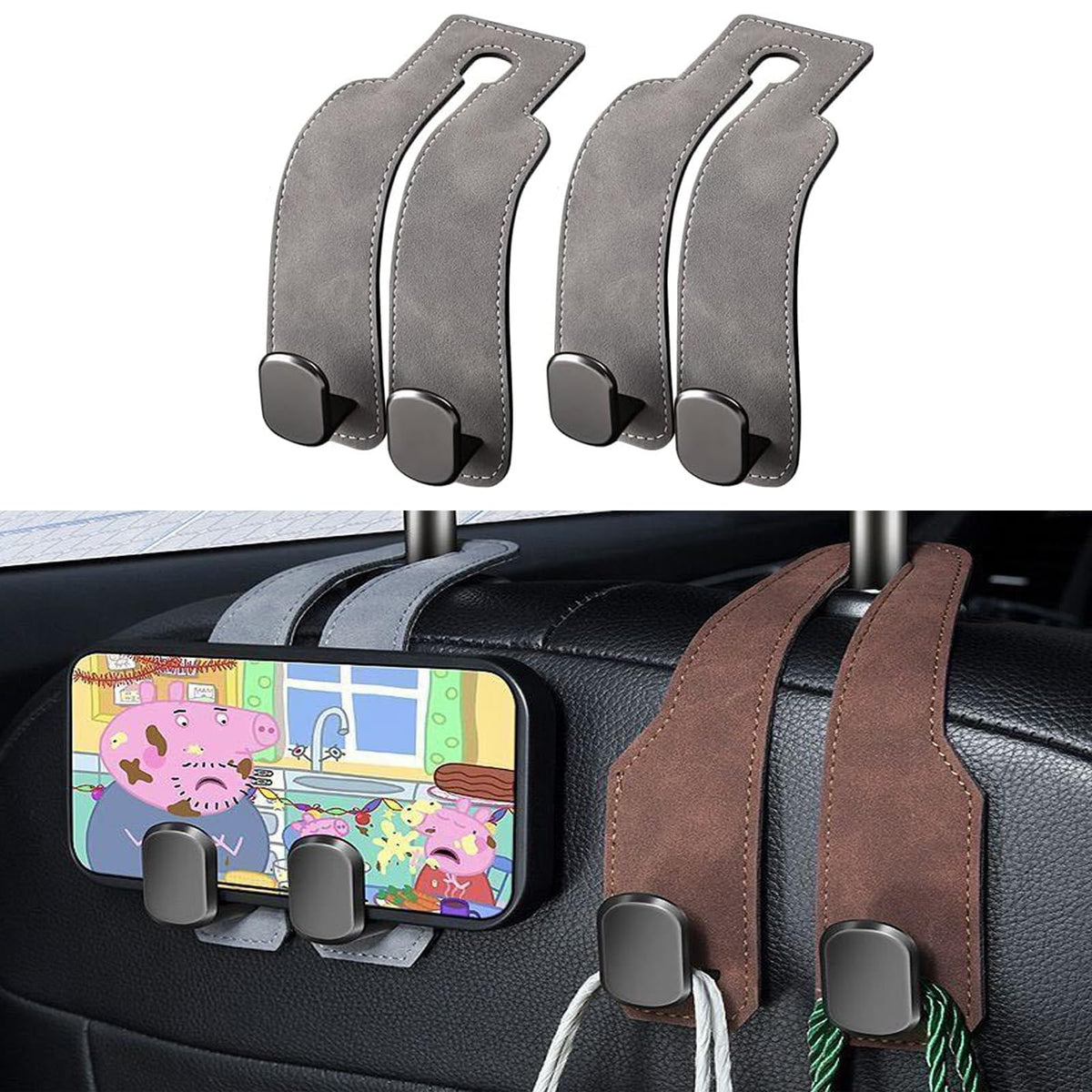 2026 car Wallet Hook, car headrest Hook, Double Hook Leather car seat Hook, car seat headrest Hook, car seat backrest Storage Hook, seat backrest Storage Hook (Black)