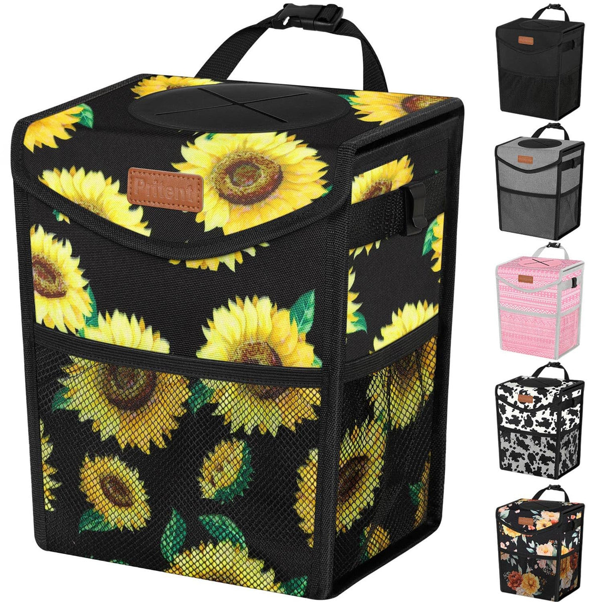 Pritent Car Trash Can with Lid Leakproof Car Garbage Bag Vehicle Trash Bin