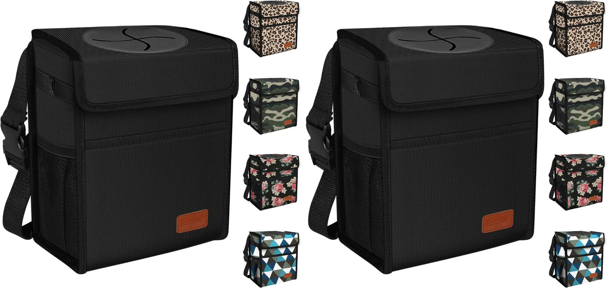 Femuar Leak Proof Car Trash Can with Lid - Waterproof Automotive Garbage Bin for SUVs, Collapsible and Portable Car Trash Bag, Black