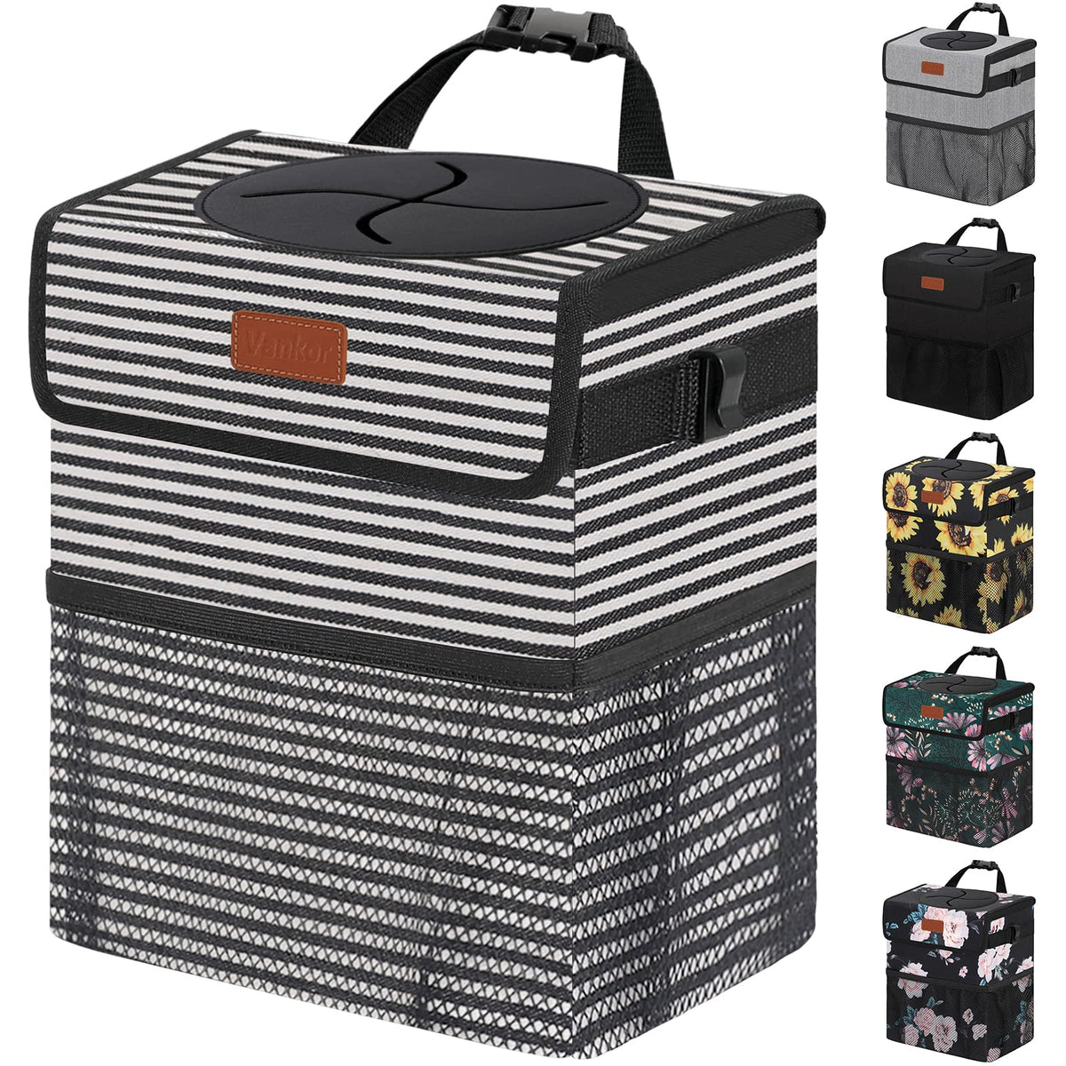 Vankor Car Trash Can with Lid Leak Proof Car Accessories for Women