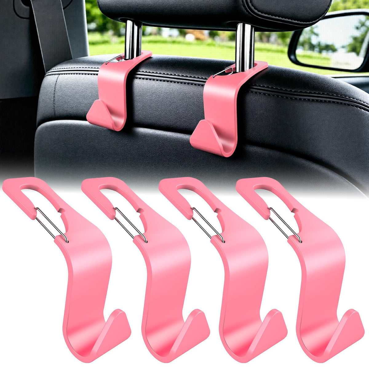 Car Seat Headrest Hook for Purses Bags Groceries,4 Pack Black