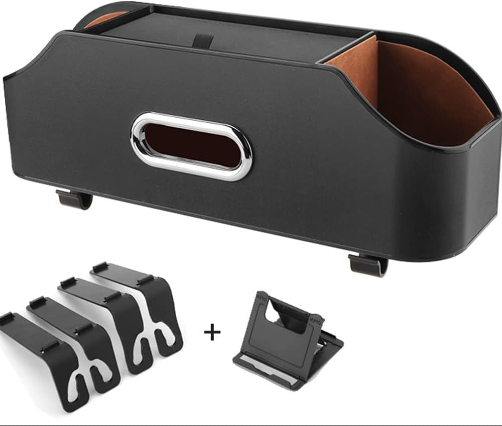 HAOTULE New car headrest Rear seat Multifunctional Storage Box, partition Design, with Cup Holder, Tissue Box, headrest Hook, Suitable for Children and Adults, car Travel Accessories (Black)