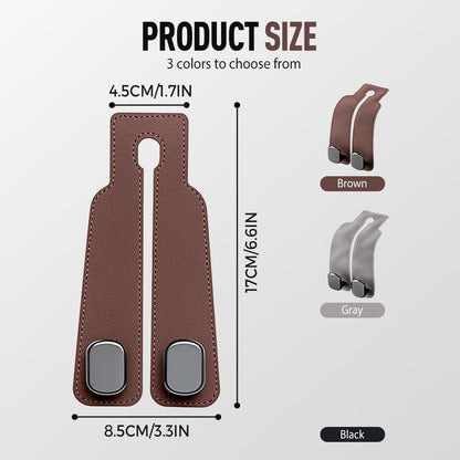 2026 New Car Seat Headrest Hooks for Purses and Bags - Support Car Headrest Hooks for Purses and Bags Coat, Leather Car Bag Purse Holder with Double Hooks (Brown-2PC)