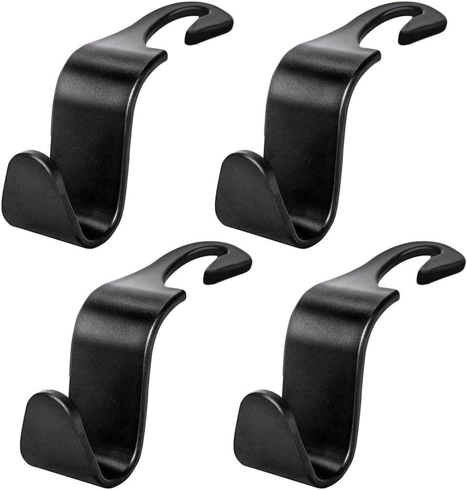 povtii 4 PCS Car Seat Headrest Hooks, Auto Backseat Organizer Hanger Holder, Vehicle Seat Back Storage Hooks for Purse Coat Umbrella Grocery Bag Handbag, Interior Car Accessories (Black)