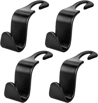 povtii 4 PCS Car Seat Headrest Hooks, Auto Backseat Organizer Hanger Holder, Vehicle Seat Back Storage Hooks for Purse Coat Umbrella Grocery Bag Handbag, Interior Car Accessories (Black)