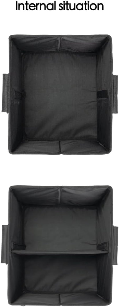 Small Trunk Organizer With Lid, For SUV Car Truck, Black 28L, Foldable Waterproof Oxford Fabric, 2-Compartments With Aluminium Alloy Handle
