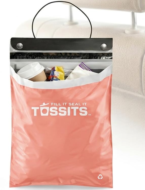 Tossits Hanging Car Trash & Garbage Bags, Disposable, Gray 7 Count