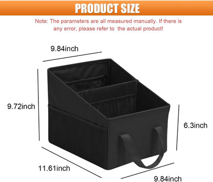 Craedli Car Seat Organizer, Collapsible Trunk Organizer Backseat Car Storage Box with 2 Compartments and Multiple Pockets, Passenger Seat Organizer with Handles for Front/Back Consoles (Black)