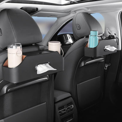 HAOTULE New car headrest Rear seat Multifunctional Storage Box, partition Design, with Cup Holder, Tissue Box, headrest Hook, Suitable for Children and Adults, car Travel Accessories (Black)