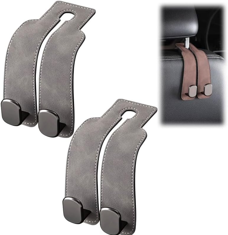 2026 New Car Seat Headrest Hooks for Purses and Bags - Support Car Headrest Hooks for Purses and Bags Coat, Leather Car Bag Purse Holder with Double Hooks (Brown-2PC)