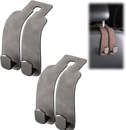 2026 New Car Seat Headrest Hooks for Purses and Bags - Support Car Headrest Hooks for Purses and Bags Coat, Leather Car Bag Purse Holder with Double Hooks (Brown-2PC)