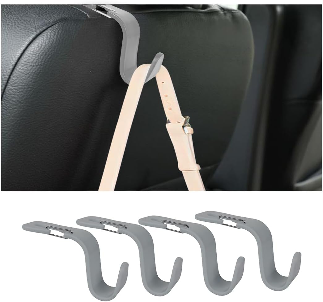 Zpana Car Seat Headrest Hook, 4PCS Vehicle Seat Back Hanger Hook with Metal Lock, Multifunctional Auto Interior Purse Handbag Storage Organizer Accessories, Universal for SUV RV Truck (Black)
