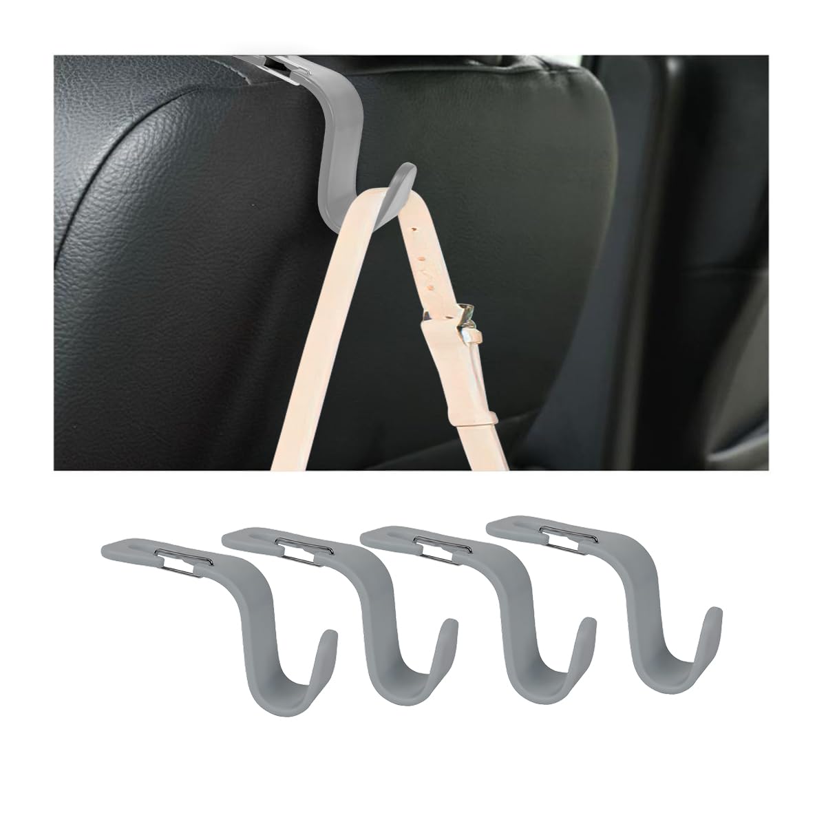 Zpana Car Seat Headrest Hook, 4PCS Vehicle Seat Back Hanger Hook with Metal Lock, Multifunctional Auto Interior Purse Handbag Storage Organizer Accessories, Universal for SUV RV Truck (Black)