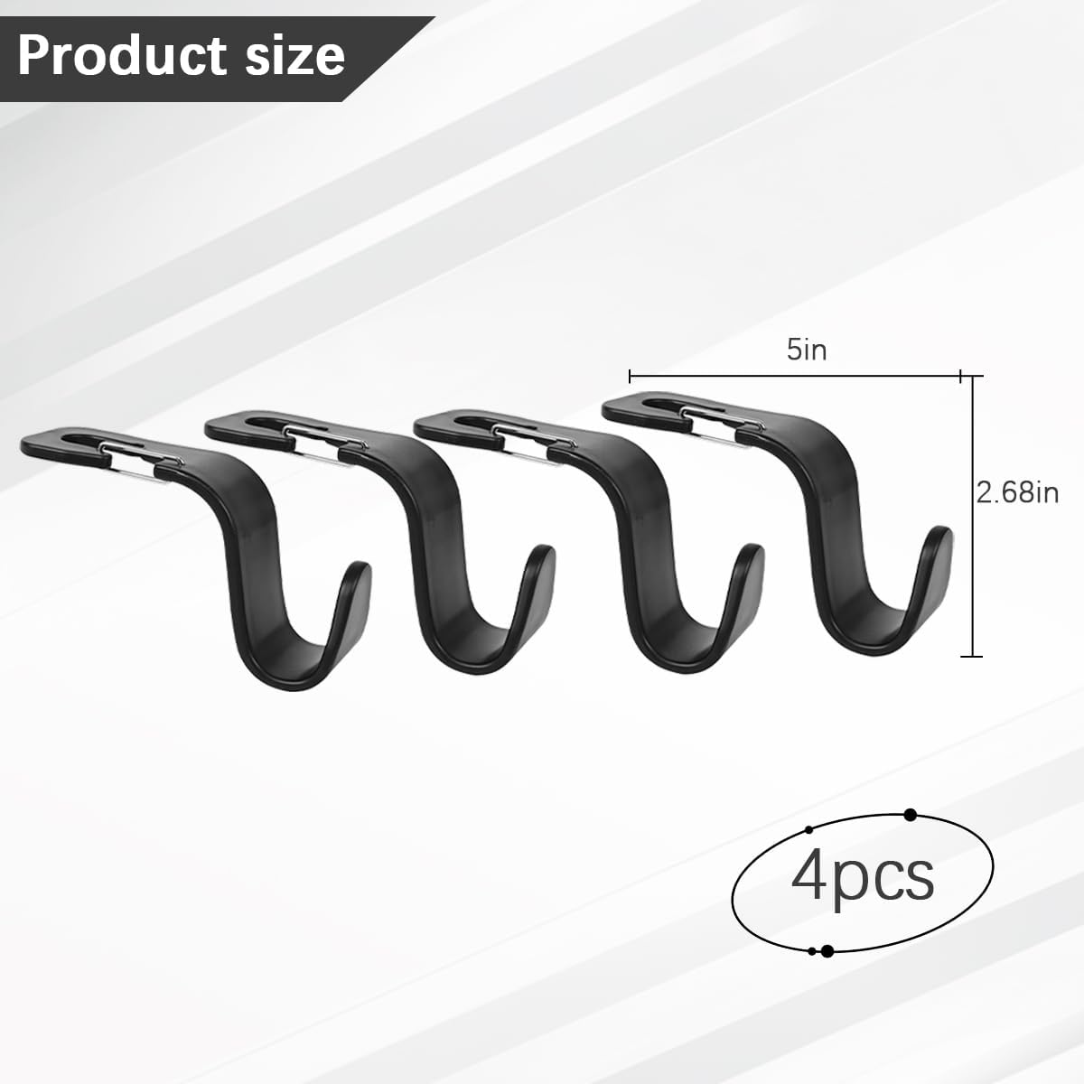 Zpana Car Seat Headrest Hook, 4PCS Vehicle Seat Back Hanger Hook with Metal Lock, Multifunctional Auto Interior Purse Handbag Storage Organizer Accessories, Universal for SUV RV Truck (Black)
