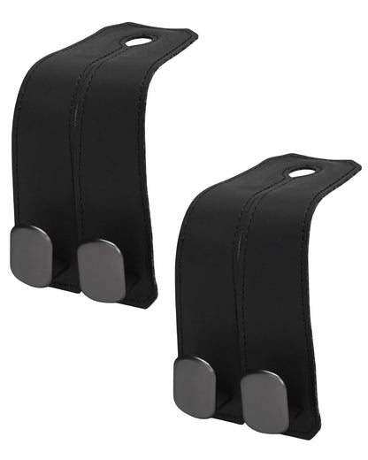 2 Pcs Car Hooks for Headrest, Adjustable Vehicle Seat Back Car Organizers and Storage Accessories, Universal Fit Double Metal Leather Purse Holder for Car (Grey)