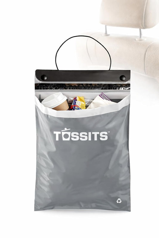 Tossits Hanging Car Trash & Garbage Bags, Disposable, Gray 7 Count