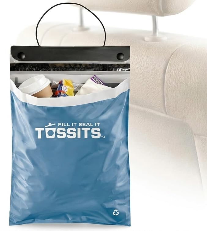 Tossits Hanging Car Trash & Garbage Bags, Disposable, Black 7 Count