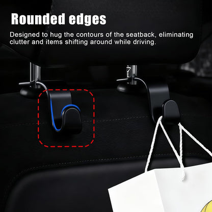 Purse Hook for Car, 4 PCS Car Purse Hook Headrest Hooks, 360° Rotatable Back Seat Storage Organizer, Universal Vehicle Seat Hanger for Purses, Handbags, Grocery Bags, Water Bottles, Black