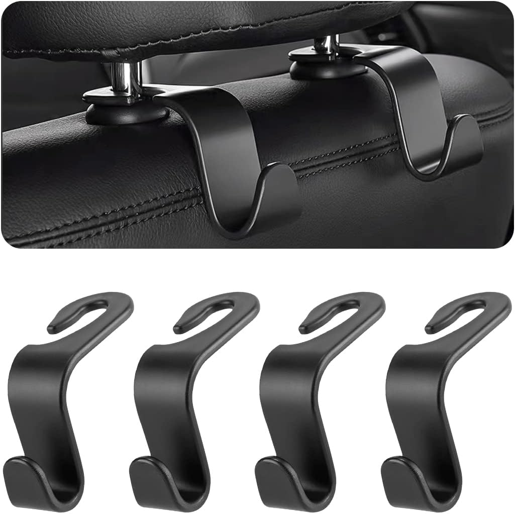 8sanlione 4PCS Car Back Seat Headrest Hooks, Storage Hanger, Black