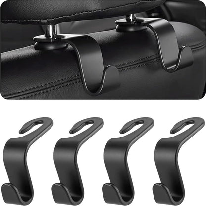 8sanlione 4PCS Car Back Seat Headrest Hooks, Storage Hanger, Black