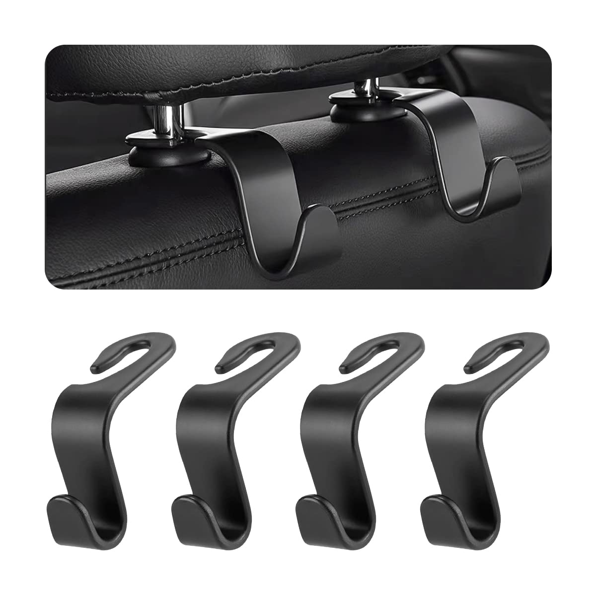 8sanlione 4PCS Car Back Seat Headrest Hooks, Storage Hanger, Black