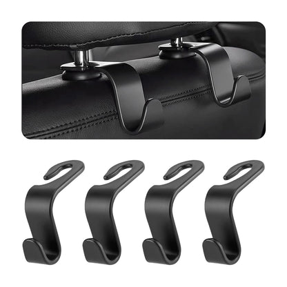 8sanlione 4PCS Car Back Seat Headrest Hooks, Storage Hanger, Black