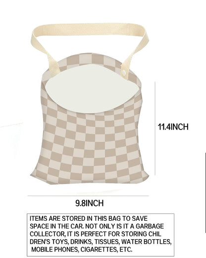Car Trash Can, Durable Hanging Car Trash Garbage Bag, Cute Automotive Garbage Cans Organizer, Luxury Beige Checkerboard