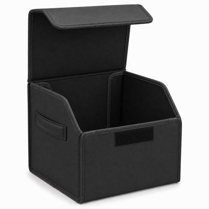 Leather Car Trunk Organizer with Lid,45L Foldable Storage Box for Universal Cars, SUVs, Sedans and MPVs, Removable Divider, Carry Handles, Black