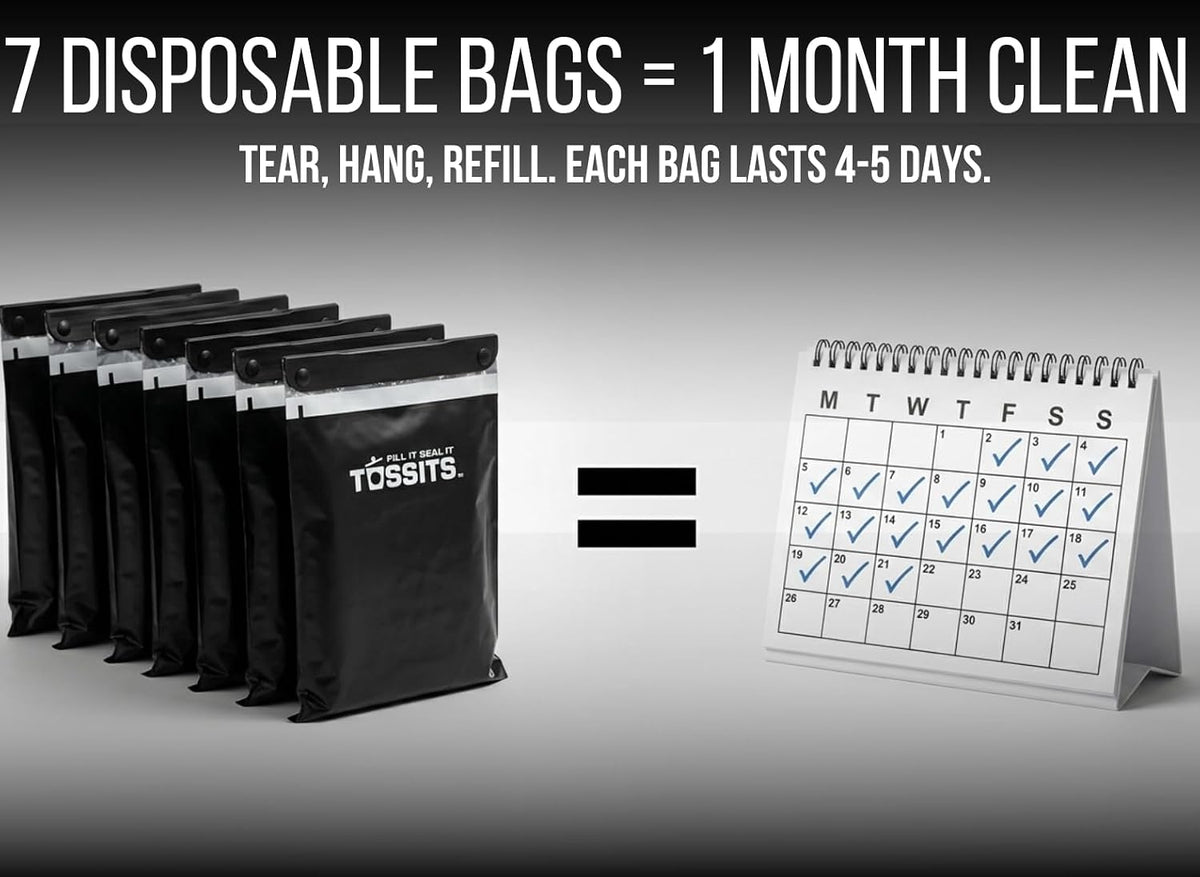 Tossits Hanging Car Trash & Garbage Bags, Disposable, Black 7 Count