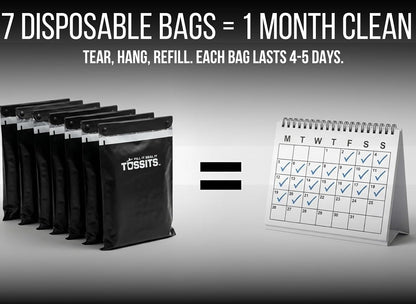 Tossits Hanging Car Trash & Garbage Bags, Disposable, Black 7 Count