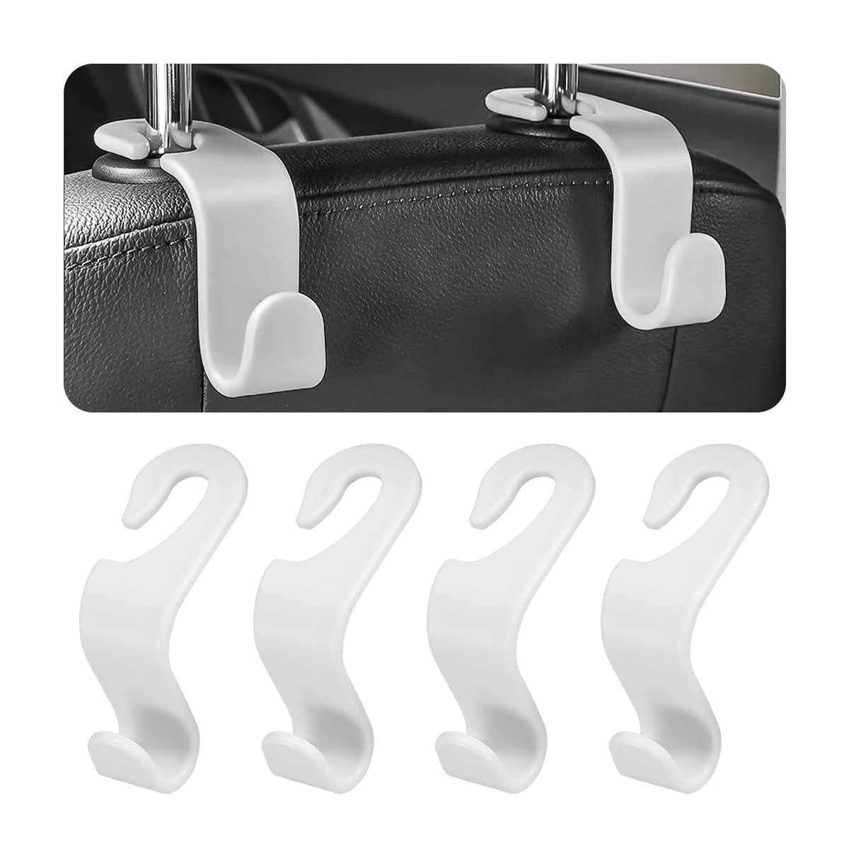 8sanlione 4PCS Car Back Seat Headrest Hooks, Storage Hanger, Black