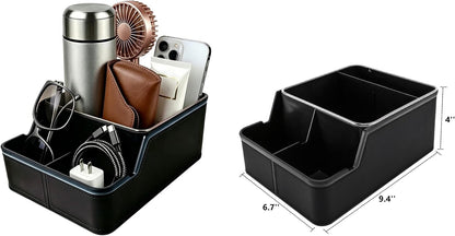 Car Storage Organizer Between Seats,Center Console Armrest Storage Box Back Seat Organizer with Small Compartment Car Interior Storage Box,Cup Holder Tray with Non-slip Mat(Black)