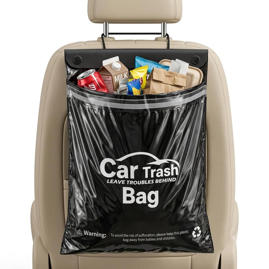 50 Count Recycled Disposable Car Trash Bags Hanging Leakproof Garbage Bags 2 Gallon Heavy Duty Alternative to Bulky Car Trash Can Leakproof Smellproof Stick-On for Car SUV Truck Travel