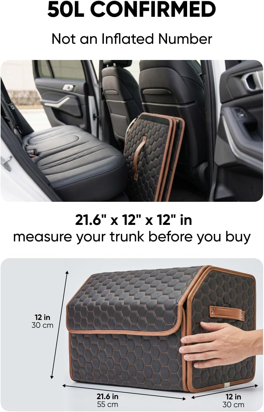 Owleys Foldable Trunk Organizer for Car Storage - Collapsible Auto Trunk Organizer With Lid - Trunk Organization (21.6 inch, Hexy)