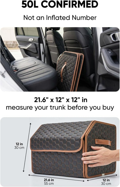 Owleys Foldable Trunk Organizer for Car Storage - Collapsible Auto Trunk Organizer With Lid - Trunk Organization (21.6 inch, Hexy)