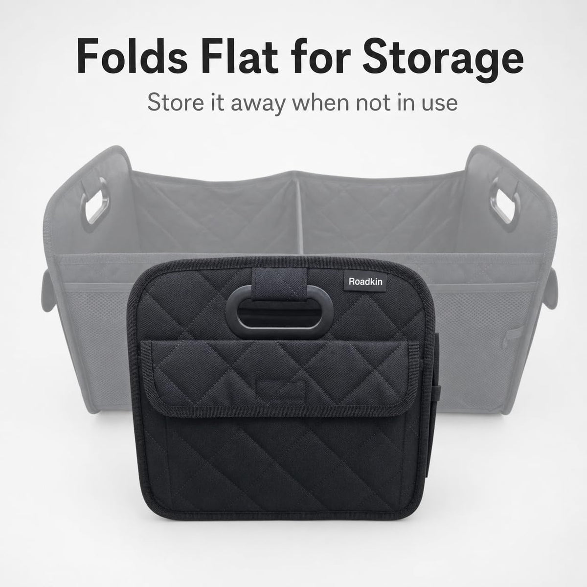 Car Organizer Caddy Oxford Quilted Trunk Organizer, Waterproof Storage Tote with Handles for Front Seat, Backseat, SUV, Truck, Van, Black