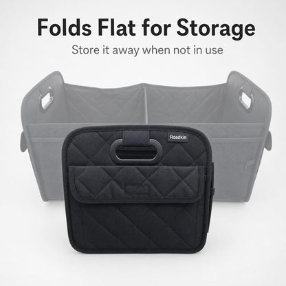 Car Organizer Caddy Oxford Quilted Trunk Organizer, Waterproof Storage Tote with Handles for Front Seat, Backseat, SUV, Truck, Van, Black