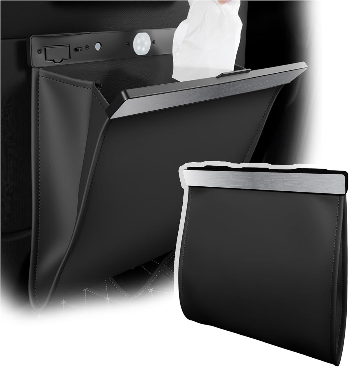 2026 New LED Car Trash Can,Leak-Proof Car Trash Bin with Automotive Trashs Bag for Organizers & Storage,Strong Magnetic Cars Garbage Can for Backseat,Console,Door