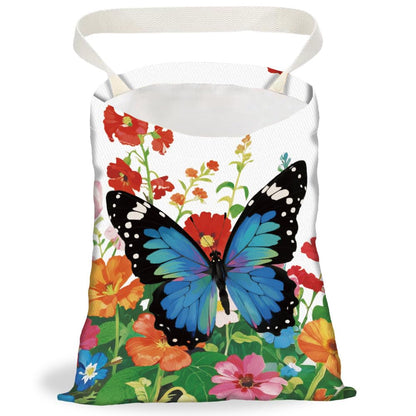 Retro Wildflower Butterfly Print Car Trash Bag Portable Waterproof Hanging Garbage Bag with Snap Buttons Back Seat Rubbish Storage Dustbin for Car Interior Accessories Kitchen Home Travel