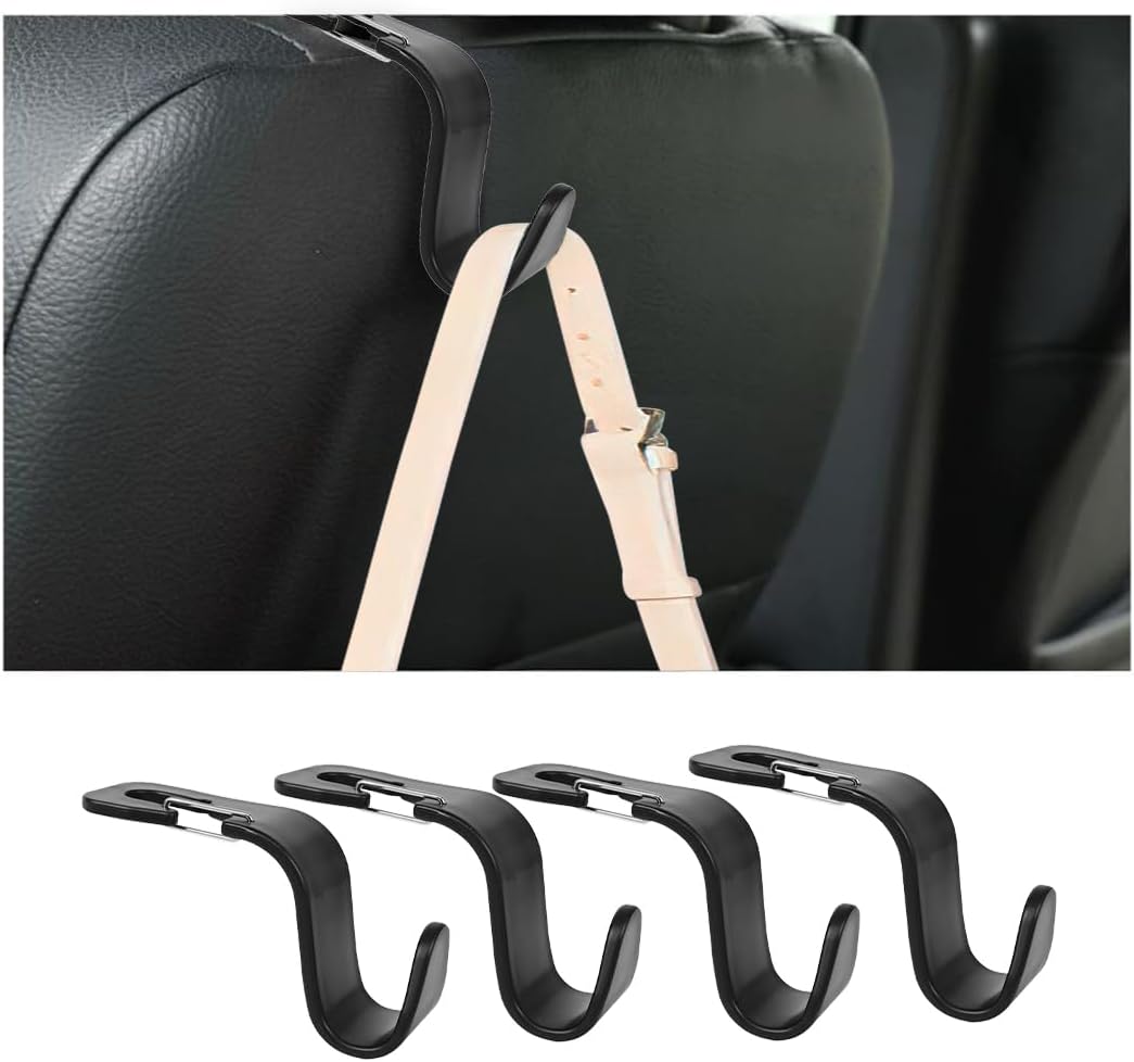 Zpana Car Seat Headrest Hook, 4PCS Vehicle Seat Back Hanger Hook with Metal Lock, Multifunctional Auto Interior Purse Handbag Storage Organizer Accessories, Universal for SUV RV Truck (Black)