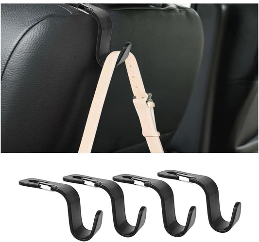 Zpana Car Seat Headrest Hook, 4PCS Vehicle Seat Back Hanger Hook with Metal Lock, Multifunctional Auto Interior Purse Handbag Storage Organizer Accessories, Universal for SUV RV Truck (Black)