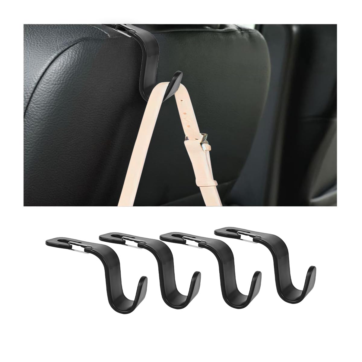 Zpana Car Seat Headrest Hook, 4PCS Vehicle Seat Back Hanger Hook with Metal Lock, Multifunctional Auto Interior Purse Handbag Storage Organizer Accessories, Universal for SUV RV Truck (Black)
