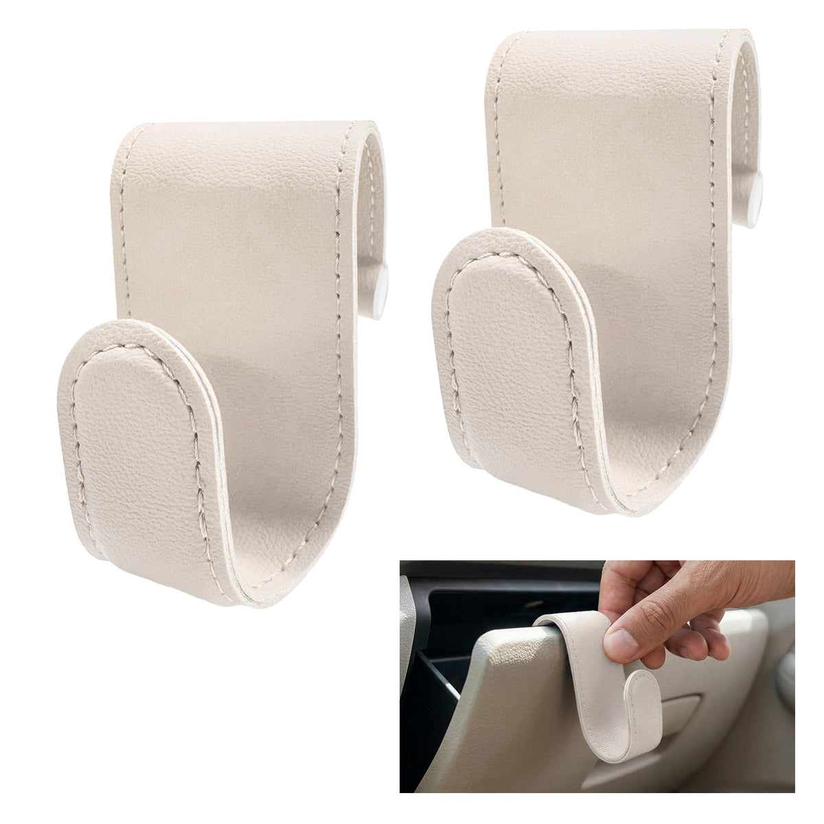2 PCS Car Co-Pilot Glovebox Hook, Anti-Scratch Leather Passenger Seat Hanger Organizer, Multifunctional Vehicle Interior Seat Storage Hanger for SUVs Sedans Trucks (Orange)