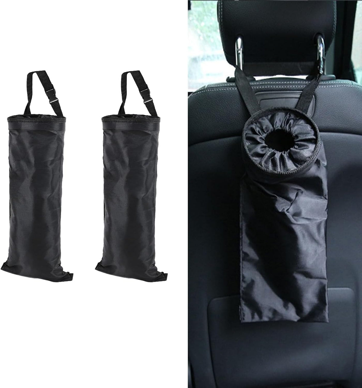 2 PCS Car Trash Bags, Washable Garbage Bag Hanging, Back Seat Hanging Bag with Elastic Opening for Outdoor Traveling & Home Use (Black)